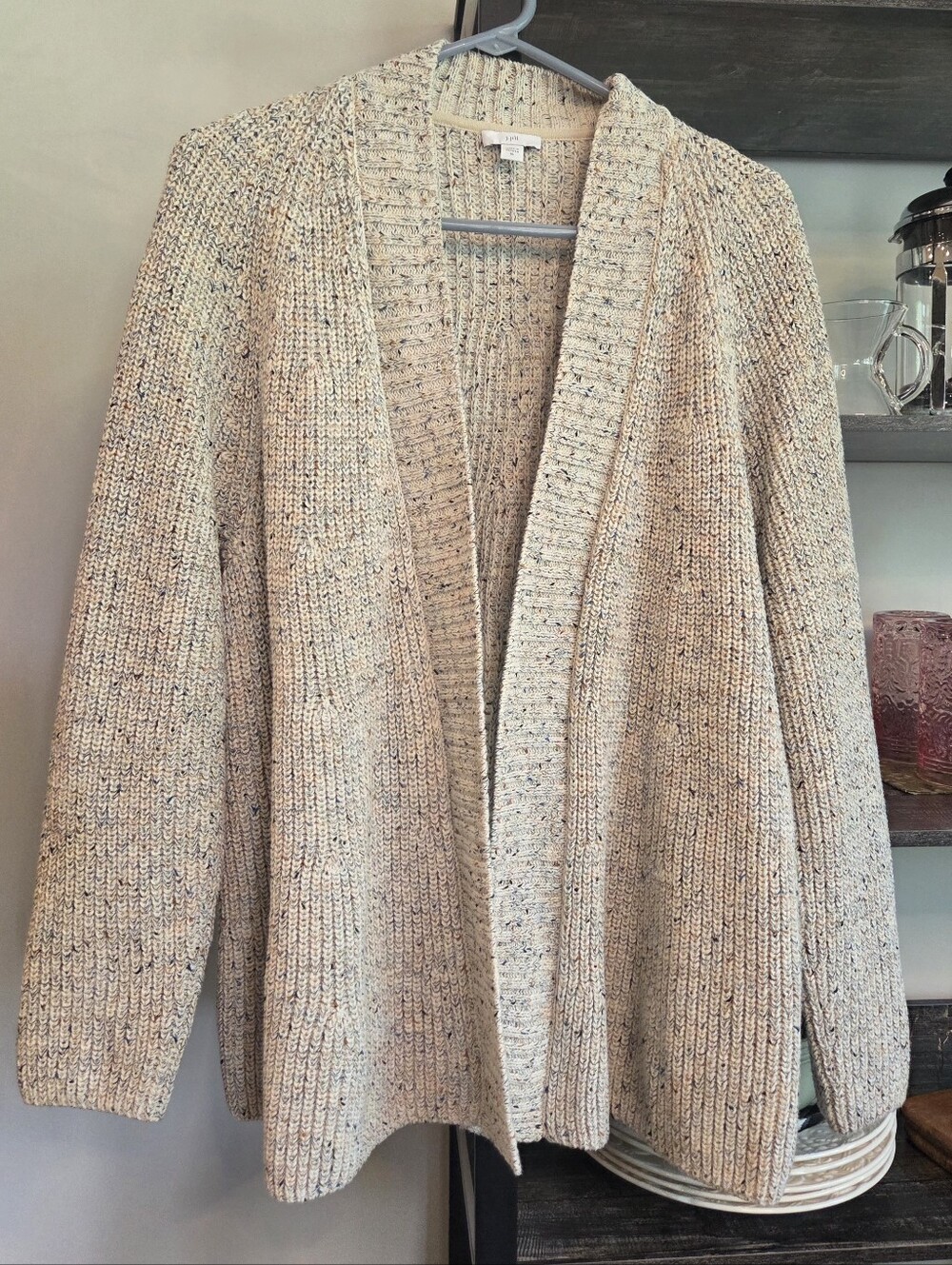 J.Jill Pretty Knit Sweater XL Cardigan Oatmeal Beautiful Pattern